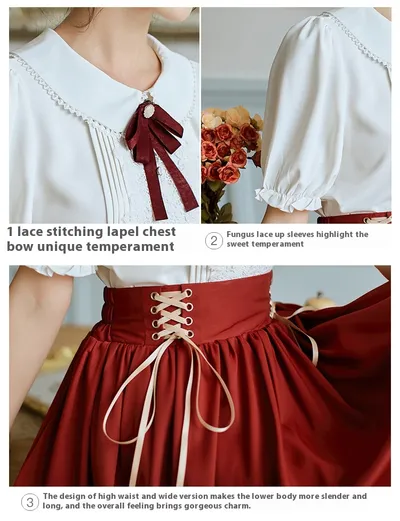 Retro College Peter Pan Collar Short Sleeve Embroidery Bud Suit