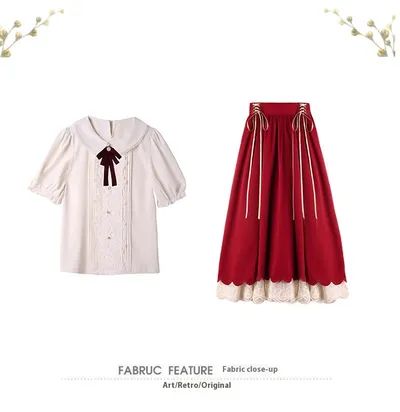 Retro College Peter Pan Collar Short Sleeve Embroidery Bud Suit