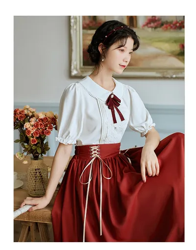 Retro College Peter Pan Collar Short Sleeve Embroidery Bud Suit