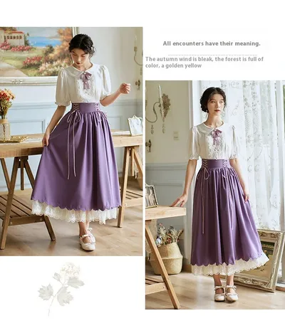 Retro College Peter Pan Collar Short Sleeve Embroidery Bud Suit