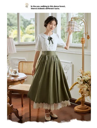 Retro College Peter Pan Collar Short Sleeve Embroidery Bud Suit