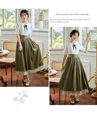 Retro College Peter Pan Collar Short Sleeve Embroidery Bud Suit