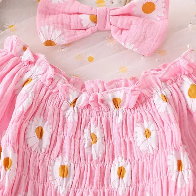 Baby Girl Floral Long Sleeve With Headdress Overalls