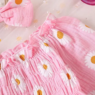 Baby Girl Floral Long Sleeve With Headdress Overalls