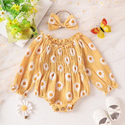 Baby Girl Floral Long Sleeve With Headdress Overalls