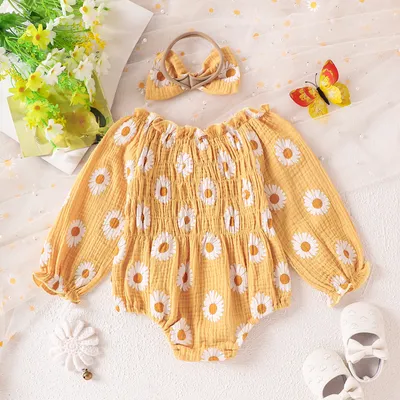 Baby Girl Floral Long Sleeve With Headdress Overalls