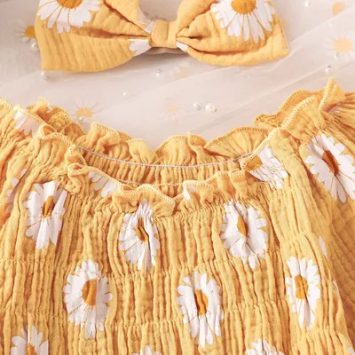 Baby Girl Floral Long Sleeve With Headdress Overalls