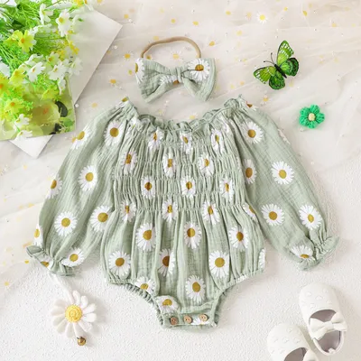 Baby Girl Floral Long Sleeve With Headdress Overalls