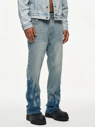 Flame Patch Flared Jeans For Men