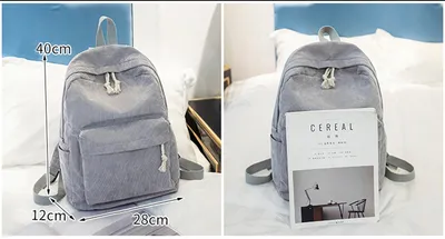 Corduroy Backpack Students Shoulder School Bags