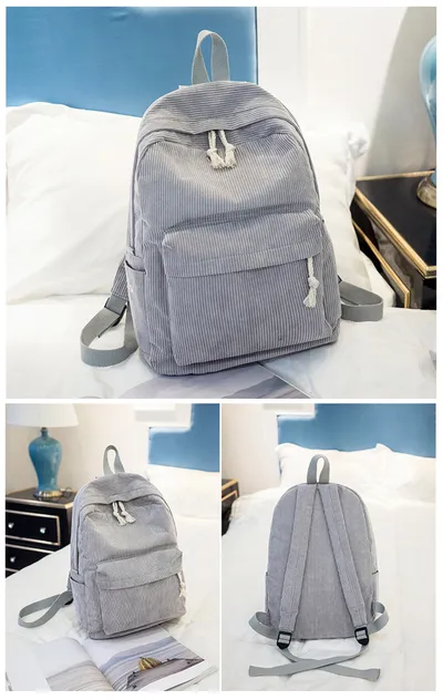 Corduroy Backpack Students Shoulder School Bags