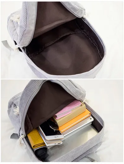 Corduroy Backpack Students Shoulder School Bags
