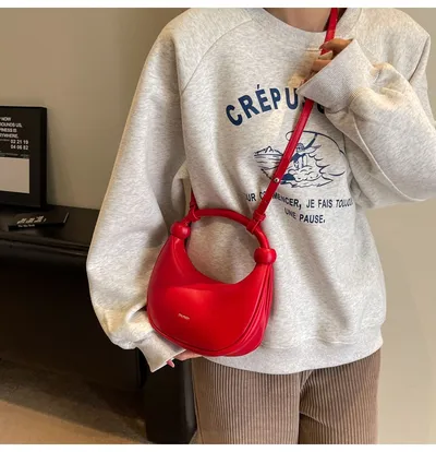 Women's Shoulder Messenger Soft Leather Portable Moon Bag