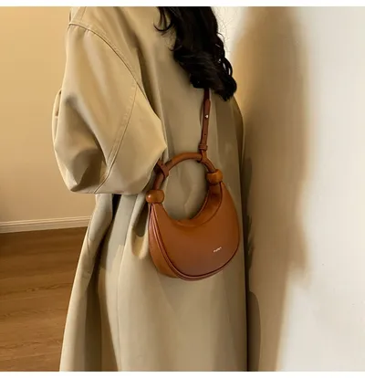 Women's Shoulder Messenger Soft Leather Portable Moon Bag