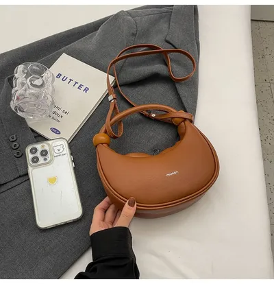 Women's Shoulder Messenger Soft Leather Portable Moon Bag