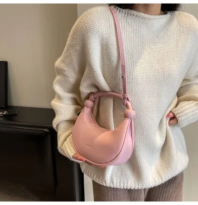 Women's Shoulder Messenger Soft Leather Portable Moon Bag
