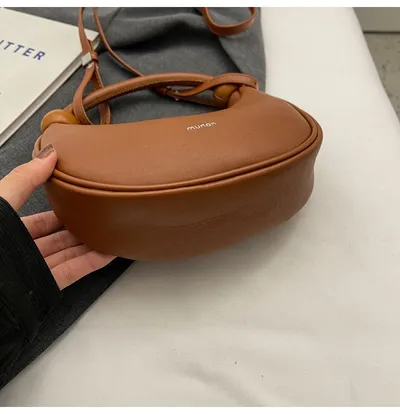 Women's Shoulder Messenger Soft Leather Portable Moon Bag