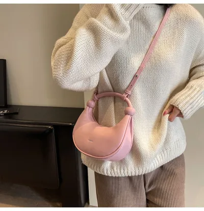 Women's Shoulder Messenger Soft Leather Portable Moon Bag