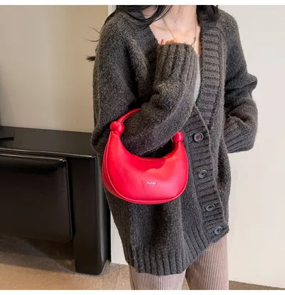 Women's Shoulder Messenger Soft Leather Portable Moon Bag
