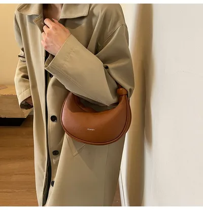 Women's Shoulder Messenger Soft Leather Portable Moon Bag