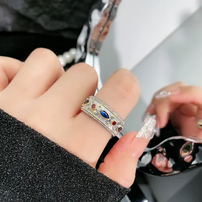 Retro Brushed Hollow Opening Ring Women