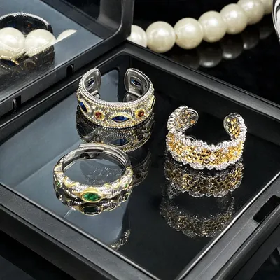 Retro Brushed Hollow Opening Ring Women