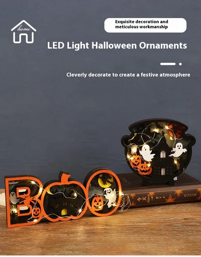 Halloween Wooden Decoration Creative Ghost With LED Light Ornaments