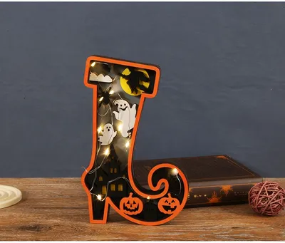 Halloween Wooden Decoration Creative Ghost With LED Light Ornaments
