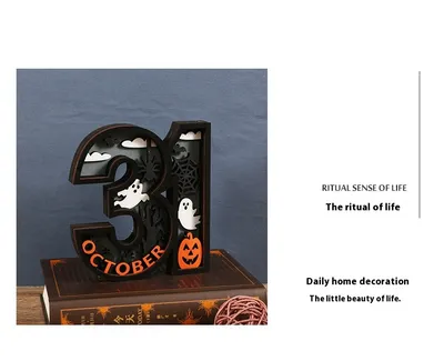 Halloween Wooden Decoration Creative Ghost With LED Light Ornaments