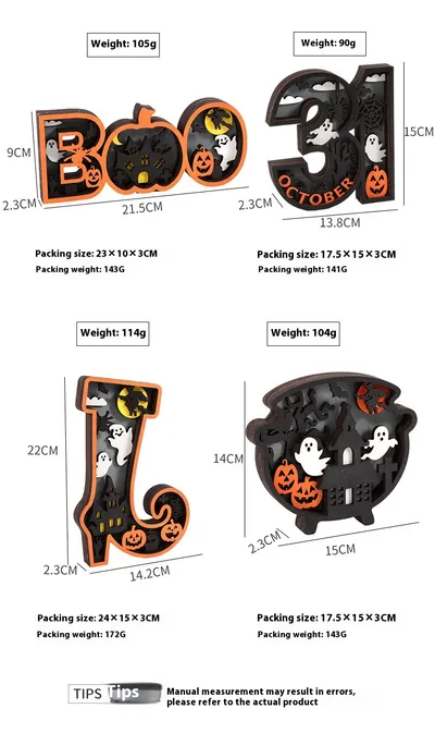 Halloween Wooden Decoration Creative Ghost With LED Light Ornaments