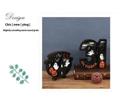 Halloween Wooden Decoration Creative Ghost With LED Light Ornaments
