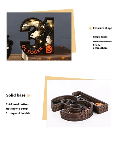Halloween Wooden Decoration Creative Ghost With LED Light Ornaments