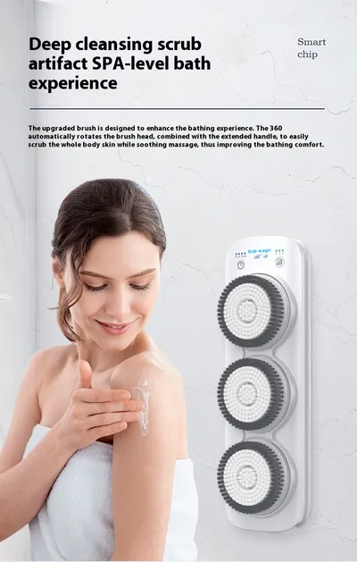 Home Bathroom Electric Bath Rubbing Machine Waterproof Wall-mounted Nylon Brush Rub Back Gray Lazy