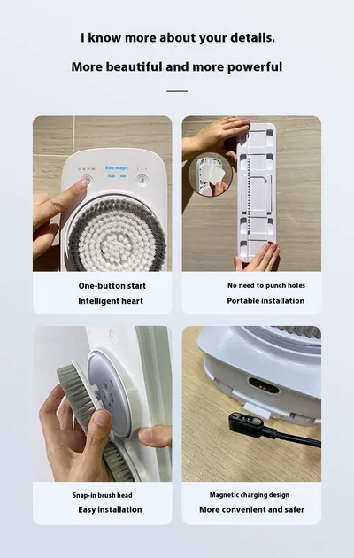 Home Bathroom Electric Bath Rubbing Machine Waterproof Wall-mounted Nylon Brush Rub Back Gray Lazy