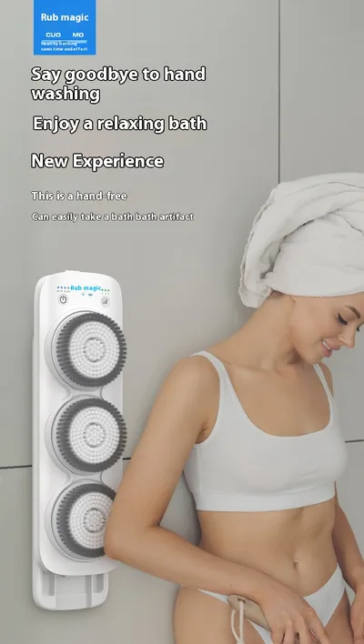 Home Bathroom Electric Bath Rubbing Machine Waterproof Wall-mounted Nylon Brush Rub Back Gray Lazy