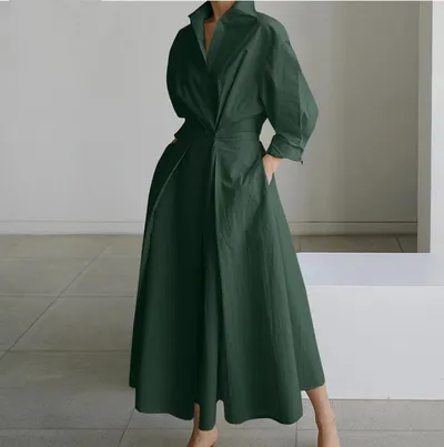 Long-sleeve Blouse Elastic Waist Swing Dress