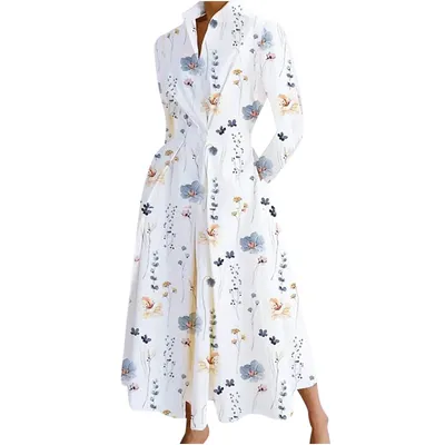 Long-sleeve Blouse Elastic Waist Swing Dress
