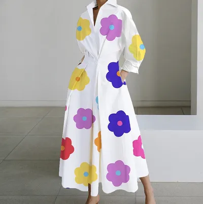 Long-sleeve Blouse Elastic Waist Swing Dress