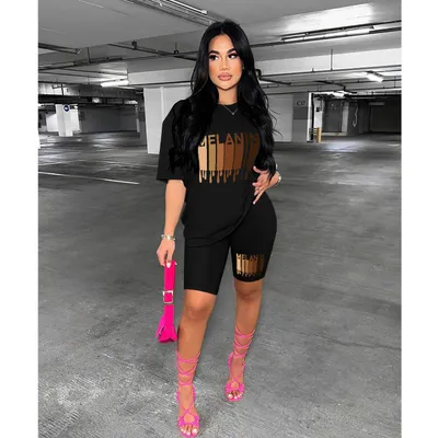 Women's Printed Short-sleeved Shorts Two-piece Set