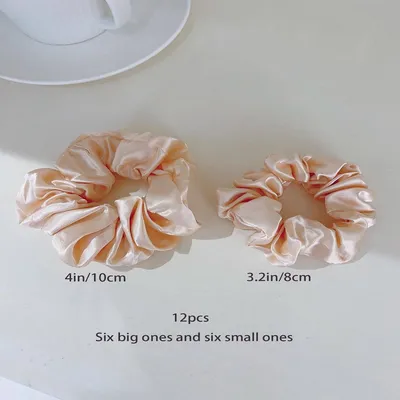 Cross-border Fashion Large Intestine Hair Ring 12 Pack Khaki Series Size Mixed High Elasticity Hundred