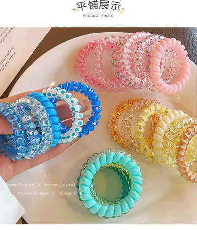 Colorful Phone Line Hair Ring Women's Summer Balls Hair Tie High Elastic Durable Hair Rope