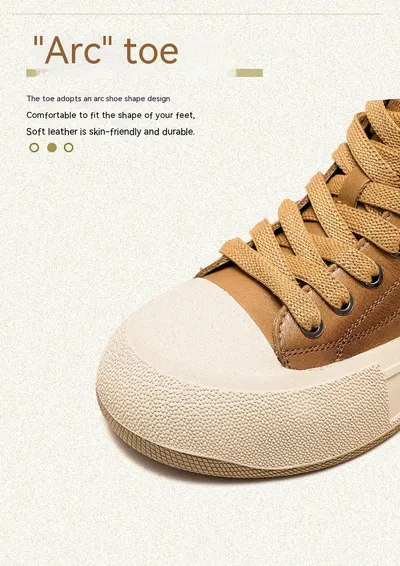 High-top Casual Sneakers First Layer Cowhide Toe Box Women's Shoes Vintage