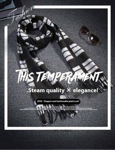 Autumn And Winter Black And White Plaid Plus-sized Thickening Thermal Men's And Women's Scarf