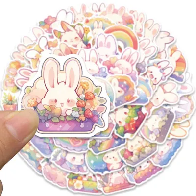 Fashion Rainbow Bunny Stickers Luggage Waterproof