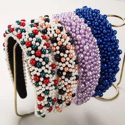 Hairband For Women, Simple Sponge, Colorful Pearl, High Cranial Hair