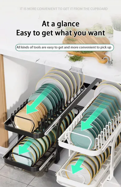 Kitchen Pull-Out Bowl And Dish Rack Cabinet Storage Rack Household Tableware Bowl And Dish Partition Multi-Layer Drawer Storage