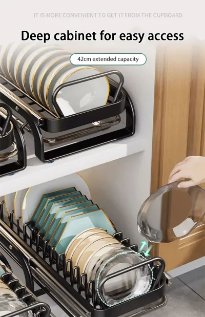 Kitchen Pull-Out Bowl And Dish Rack Cabinet Storage Rack Household Tableware Bowl And Dish Partition Multi-Layer Drawer Storage