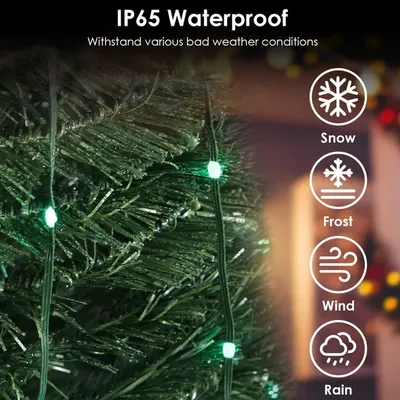 أضواء LED قابلة للطي لشجرة عيد الميلاد مع تحكم عن بعد عبر تطبيق، مقاومة للماء بمعيار IP65، أوضاع متعددة الألوان قابلة للتخصيص، مؤقت، متوافقة مع أليكسا وجوجل