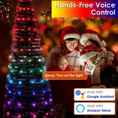 أضواء LED قابلة للطي لشجرة عيد الميلاد مع تحكم عن بعد عبر تطبيق، مقاومة للماء بمعيار IP65، أوضاع متعددة الألوان قابلة للتخصيص، مؤقت، متوافقة مع أليكسا وجوجل