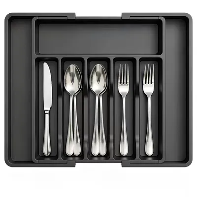 Expandable Utensil Tray For Kitchen, BPA Free Flatware And Cutlery Holder, Adjustable Plastic Storage For Spoons Forks Knives